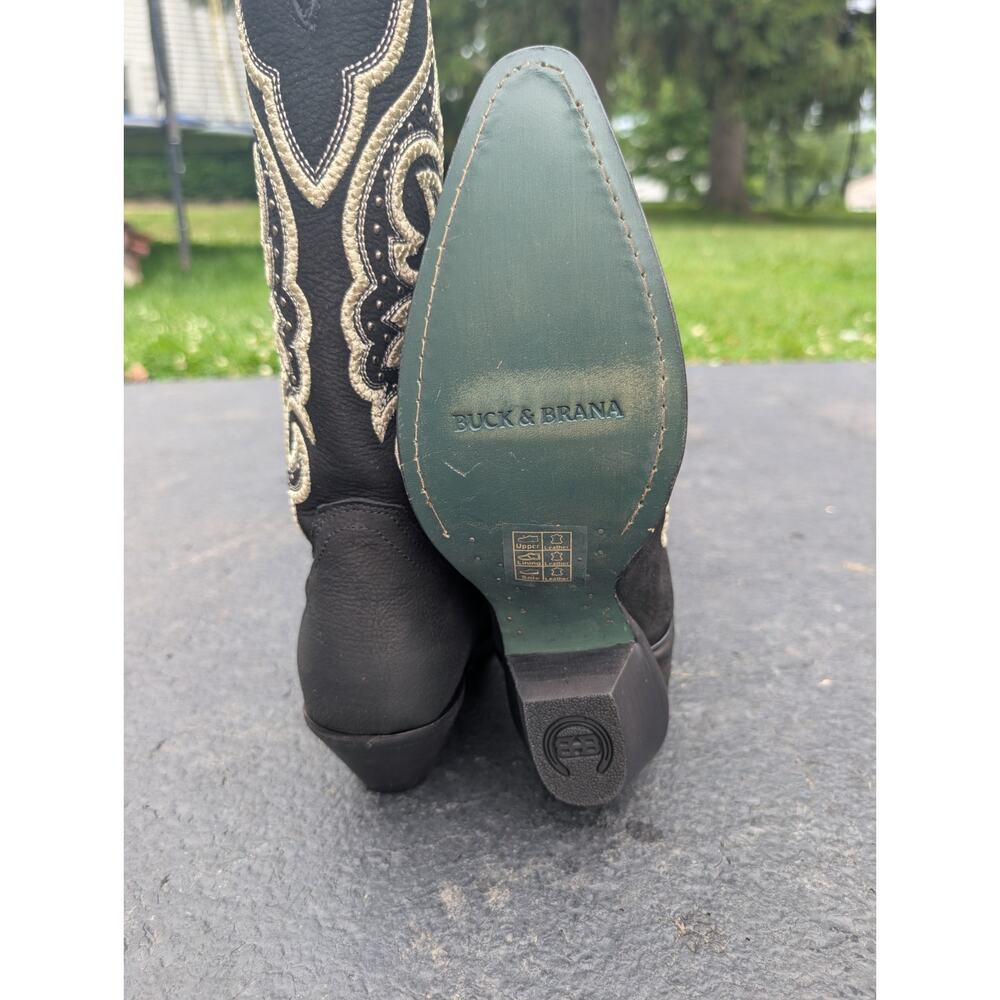 Buck & Brana Ginnger Western Boots Womens 8.5‎ Black Leather Embroidered Pull On - Picture 6 of 8